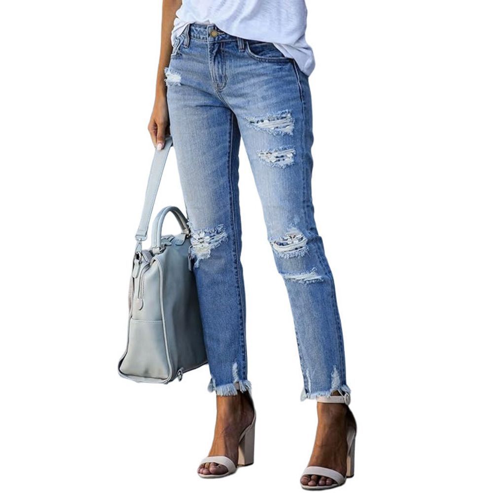 IZURIA Blue Distressed Mid Rise Raw Cuff Bootcut Jeans Size M - Picture 3 of 5